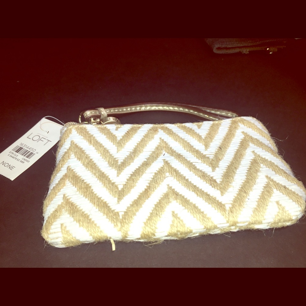 Loft’s Chevron Woven Straw & Linen Wristlet